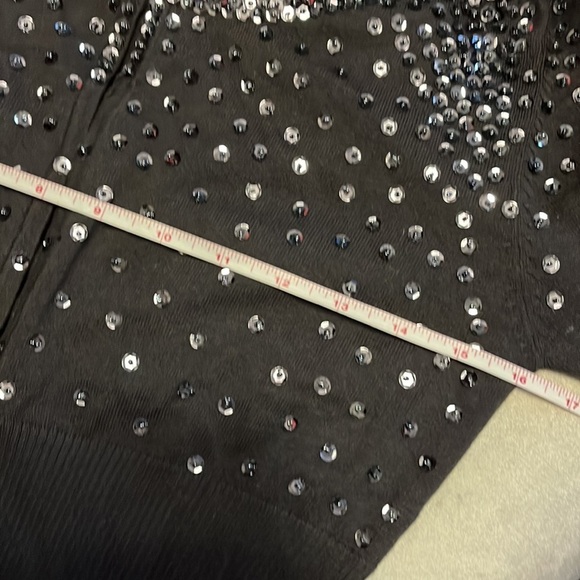 Charcoal gray soft short cardigan sweater with sequins and beads, small - Picture 9 of 12